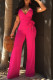 Rose Red Fashion Sexy Print Patchwork V Neck Jumpsuits