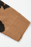 Brown Sexy Leopard Webbing Patchwork Turtleneck Tops