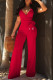 Red Fashion Sexy Print Patchwork V Neck Jumpsuits