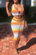 Orange Sexy Casual Striped Print Basic U Neck Sleeveless Two Pieces