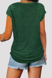Dark Green Fashion Casual Solid Split Joint Zipper V Neck T-Shirts