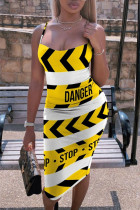 Yellow Fashion Sexy Print Backless Spaghetti Strap Sleeveless Dress Dresses
