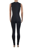 Black Casual Sportswear Solid Basic O Neck Skinny Jumpsuits