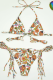 Tangerine Red Print Patchwork Draw String Swimwears
