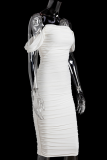 White Sexy Solid Patchwork Off the Shoulder Pencil Skirt Dresses