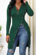 Dark Green Fashion Casual Solid Patchwork Slit Zipper V Neck Tops