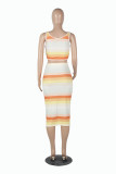 Orange Sexy Casual Striped Print Basic U Neck Sleeveless Two Pieces