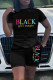 Black Fashion Casual Letter Print Basic O Neck Short Sleeve Two Pieces