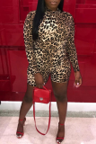 Leopard Print Sexy Leopard Patchwork Turtleneck Skinny Rompers