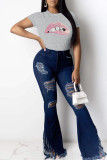 White Fashion Casual Patchwork Sequins O Neck T-Shirts
