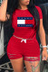 Red Fashion Street Letter Patchwork O Neck Short Sleeve Two Pieces