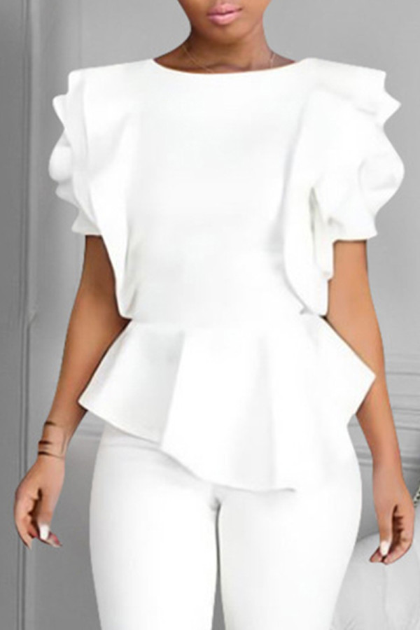 White Fashion Casual Solid Patchwork O Neck Tops