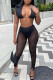 Black Fashion Sexy Patchwork Solid See-through Sleeveless Two Pieces