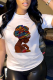 White Fashion Vintage Print Patchwork O Neck T-Shirts