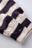 Multicolor Fashion Casual Striped Patchwork Turtleneck Long Sleeve Dresses