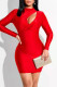 Red Fashion Sexy Solid Hollowed Out O Neck Long Sleeve Dresses
