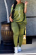 Army Green Casual Print Patchwork Oblique Collar Short Sleeve Two Pieces