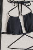 Black Sexy Solid Split Joint See-through Flounce Asymmetrical Swimwears