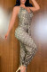 Light Coffee Fashion Casual Print Patchwork Spaghetti Strap Jumpsuits