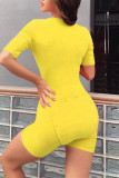Yellow Fashion Casual Living Solid Patchwork O Neck Skinny Romper