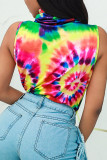 Colour Sexy Casual Print Tie Dye Vests Tops