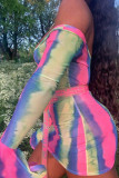 Colour Sexy Print Patchwork Off the Shoulder Dresses