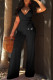 Black Fashion Sexy Print Patchwork V Neck Jumpsuits