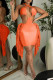 Tangerine Sexy Solid Tassel Hollowed Out Patchwork Backless Halter Pencil Skirt Dresses