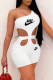 White Fashion Casual Print Patchwork One Shoulder Rompers
