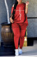 Red Casual Print Patchwork Oblique Collar Short Sleeve Two Pieces