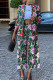 Green Fashion Casual Print Patchwork Buckle Turn-back Collar Long Sleeve Two Pieces