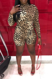 Leopard Print Sexy Leopard Patchwork Turtleneck Skinny Rompers