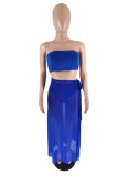 Blue Sexy Solid Split Joint See-through Slit Strapless Sleeveless Three Pieces
