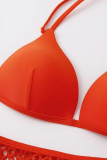 Tangerine Red Sexy Solid Hollowed Out Split Joint Swimwears