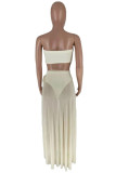 Apricot Sexy Solid Split Joint See-through Slit Strapless Sleeveless Three Pieces