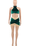 Green Sexy Solid Patchwork See-through Backless Sleeveless Two Pieces