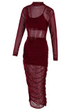 Red Sexy Solid Split Joint O Neck Wrapped Skirt Dresses