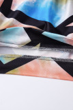 Colour Casual Print Split Joint Oblique Collar Plus Size Jumpsuits