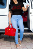 White Fashion Casual Letter Print Basic O Neck T-Shirts