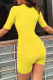Yellow Fashion Casual Living Solid Patchwork O Neck Skinny Romper