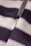Multicolor Fashion Casual Striped Patchwork Turtleneck Long Sleeve Dresses