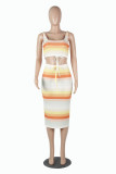Orange Sexy Casual Striped Print Basic U Neck Sleeveless Two Pieces