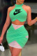 Green Fashion Casual Print Patchwork O Neck Sleeveless Two Pieces