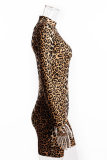 Leopard Print Sexy Leopard Patchwork Turtleneck Skinny Rompers