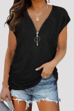 Grey Fashion Casual Solid Split Joint Zipper V Neck T-Shirts