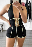Red Fashion Sexy Solid Bandage Backless Halter Skinny Romper