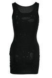 Black Sexy Fashion Ripped Sleeveless Vest Dress