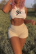 Cream White Sexy Print Patchwork O Neck Sleeveless Two Pieces