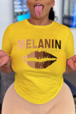 Yellow Fashion Casual Print Basic O Neck T-Shirts