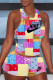 Yellow Fashion Casual Print Patchwork O Neck Sleeveless Two Pieces